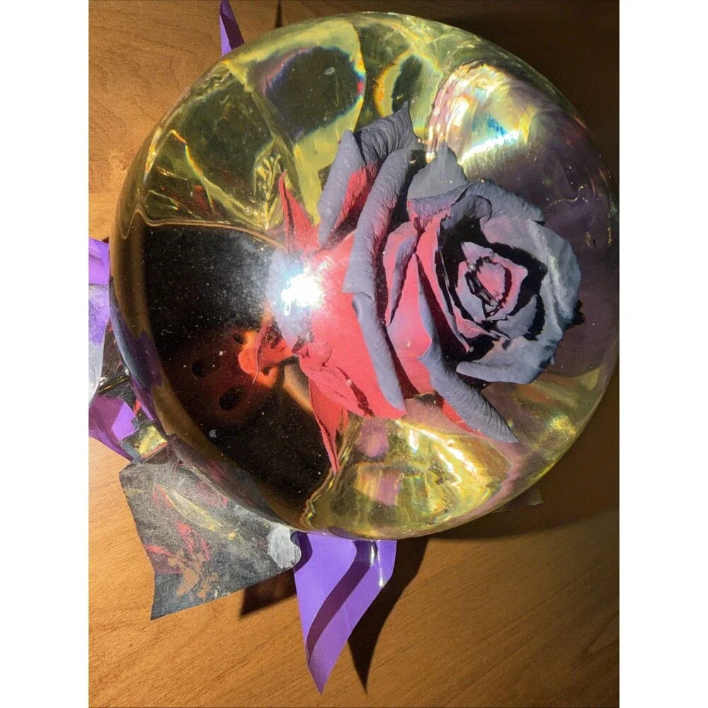 Forever Rose Glass Water Globe Red Rose Painted Blue Purple Tips Ombré 5-6” Foil